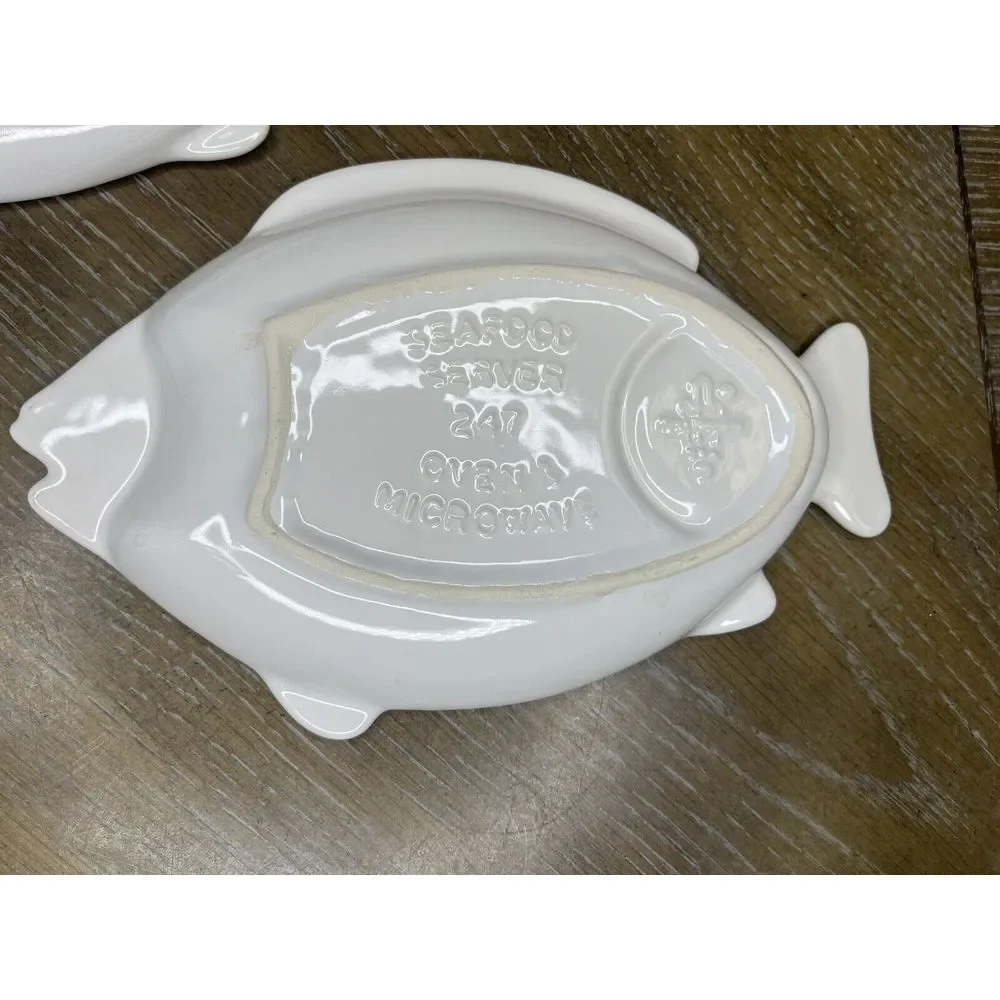 3x Vintage Pfaltzgraff Hearth Seafood Cocktail Server Plate White 247‎ Fish Dish